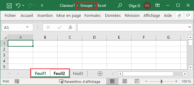 Des feuilles de calcul groupées dans Excel 365