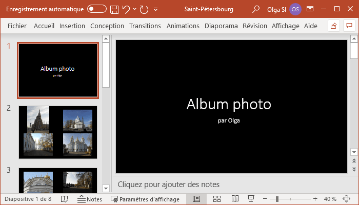 Album photo dans PowerPoint 365