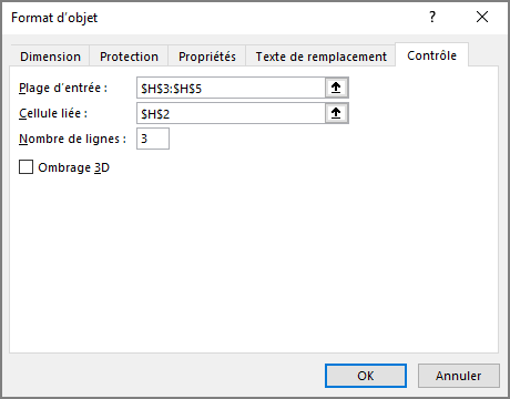 La boîte de dialogue Format d'objet dans Excel 365