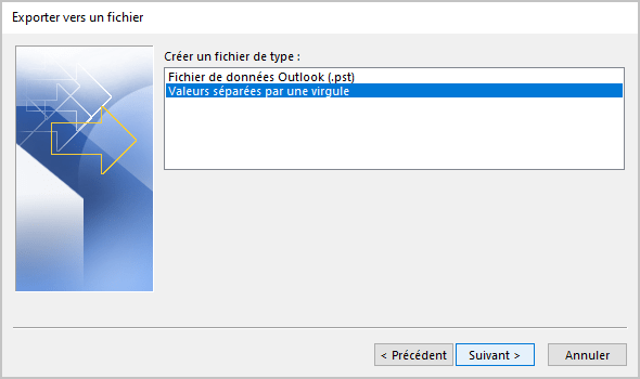 Exporter vers un fichier dans Outlook 365