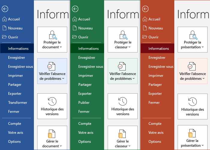 Informations dans Office 365