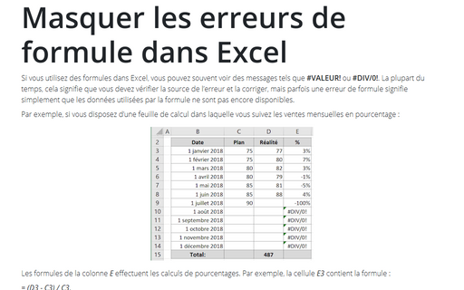 Masquer les erreurs de formule dans Excel