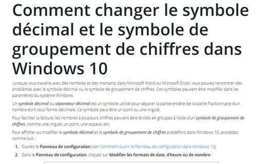 Comment changer le symbole décimal et le symbole de groupement de chiffres dans Windows 10