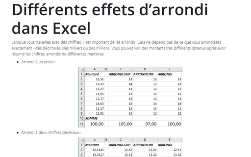 Différents effets d’arrondi dans Excel