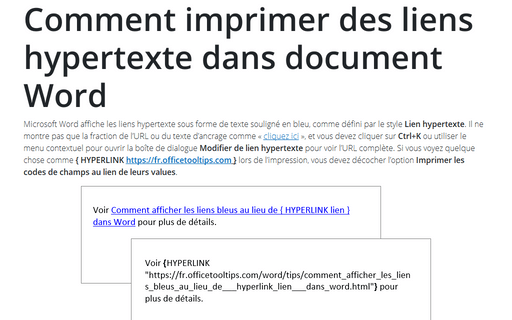 Comment imprimer des liens hypertexte dans document Word