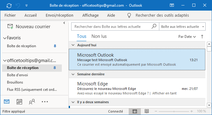 Le Volet de lecture désactive dans Outlook 365