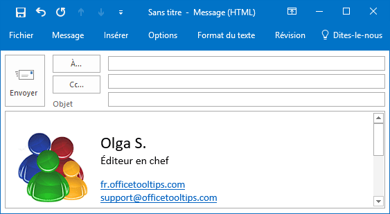 Signature dans message Outlook 2016