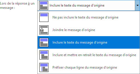 Inclure le texte du message d'origine dans réponse Outlook 365