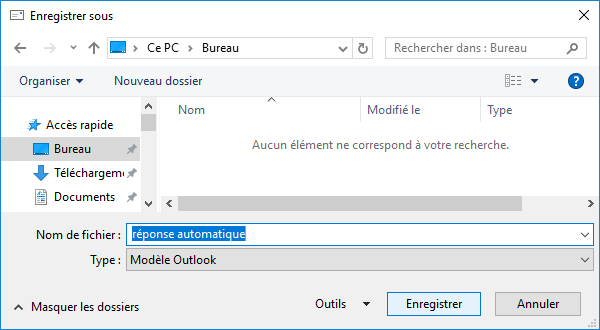La boîte de dialogue Enregistrer sous dans Outlook 2016