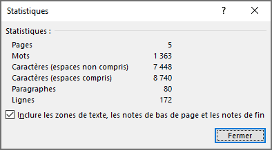 Statistiques du nombre de mots pour l’ensemble du document dans Word 365