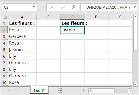Les éléments uniques exactement une fois dans Excel 365