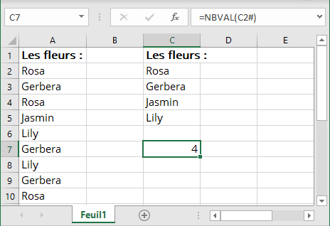 Les éléments uniques dans une autre formule Excel 365