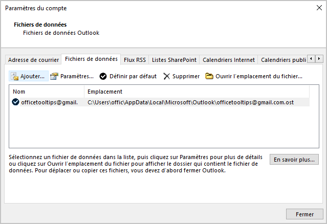 Paramètres du compte dans Outlook 365