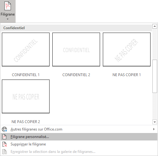 La Galerie de filigranes dans Word 2016