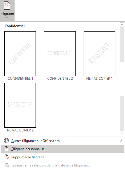 La Galerie de filigranes dans Word 365