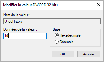 Modifier la valeur DWORD 32 bits dans Excel 365