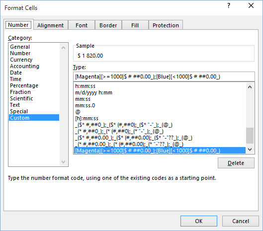La boîte de dialogue Format de cellule dans Excel 2016