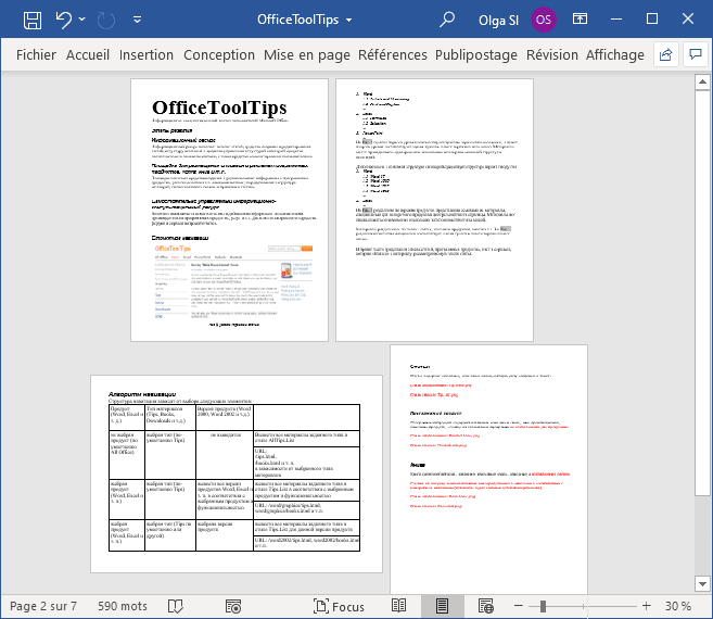 Exemple des orientations différentes Word 365