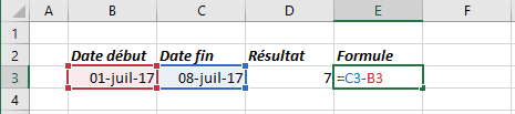 Le nombre de jours Excel 2016