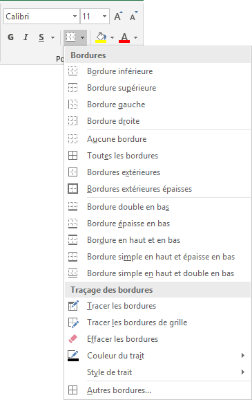 Bordures dans Excel 2016