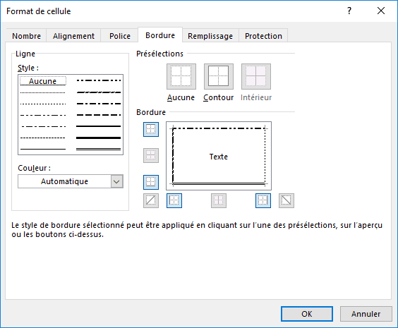 La boîte de dialogue Format de cellule dans Excel 2016