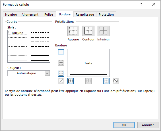 La boîte de dialogue Format de cellule dans Excel 365