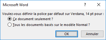 La boîte de dialogue Microsoft Word dans Word 2016