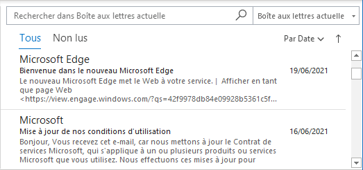 Aperçu du message - 3 lignes dans Outlook 365