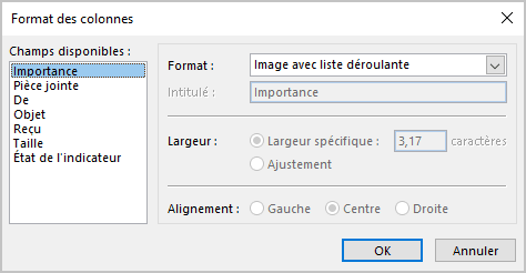 Format des colonnes dans Outlook 365