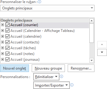 Nouvel onglet dans Options Outlook 2016