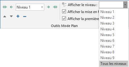 Le groupe Outils Mode Plan dans Word 2016