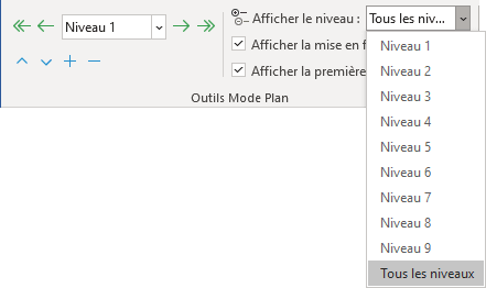 Le groupe Outils Mode Plan dans Word 365