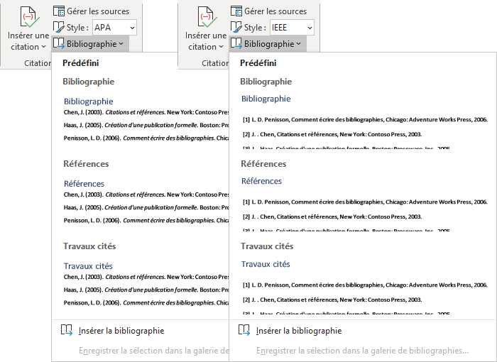 Citations et bibliographie Style dans Word 365