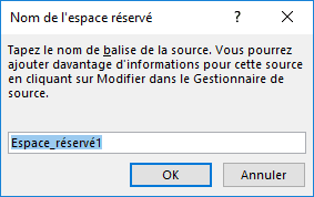 La boîte de dialogue Nom de l’espace réservé dans Word 2016