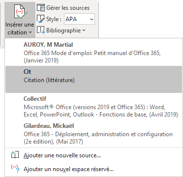 Citations dans Word 365