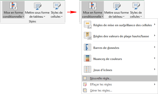 Nouvelle règle dans Excel 2016