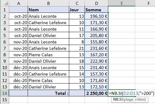 Compter les cellules par critères Excel 365