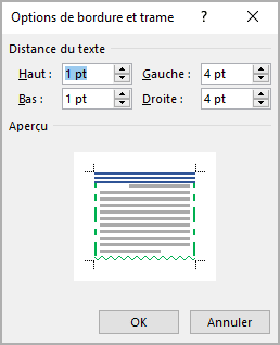 Options de bordure et trame dans Word 365