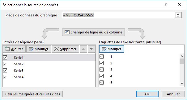 Étiquettes de l'axe horizontales (abscisse) Excel 2016