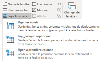 L'options de Figer les volets dans Excel 365