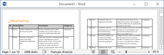 Une table longues dans Word 2016