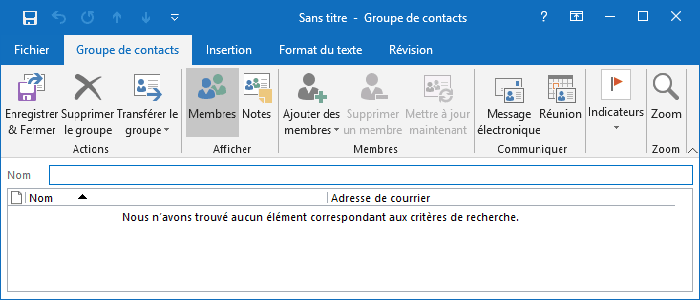 La boîte de dialogue Groupe de contacts dans Outlook 2016