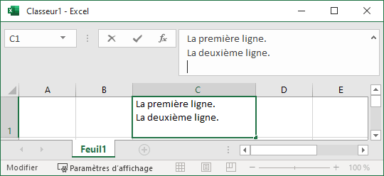 Plusieurs lignes sur une cellule dans Excel 365