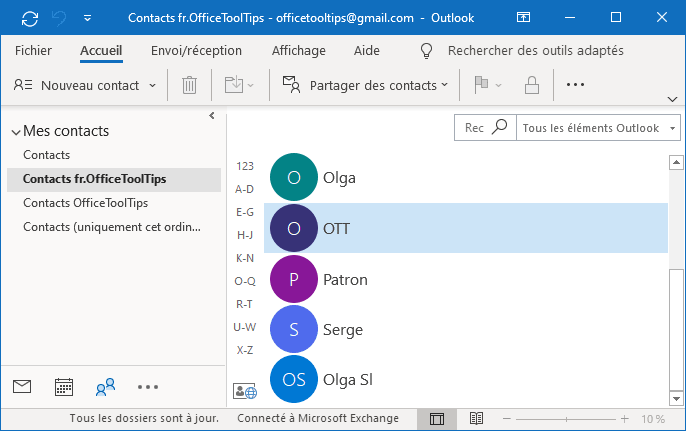 Un groupe de contacts Outlook 365