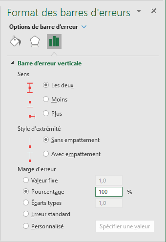 Format des barres d'erreur dans Excel 365