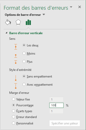 Format des barres d'erreurs Excel 2016