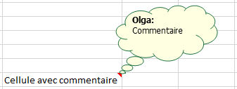 Une forme de commentaire dans Excel 2016