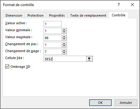 La boîte de dialogue Format d'objet dans Excel 365