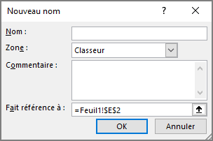 La boîte de dialogue Nouveau nom dans Excel 365