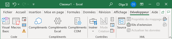 L’onglet Développeur dans Excel 365